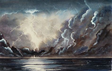 Stormy Night Original Watercolour By Nicki Saunders Stormy Night