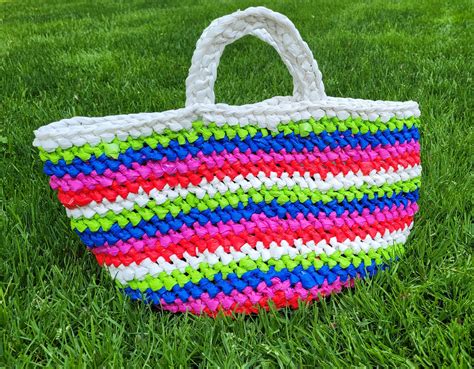 Beach Tote Plarn Bag Summer Bag Crochet Bag Summer Crochet Etsy
