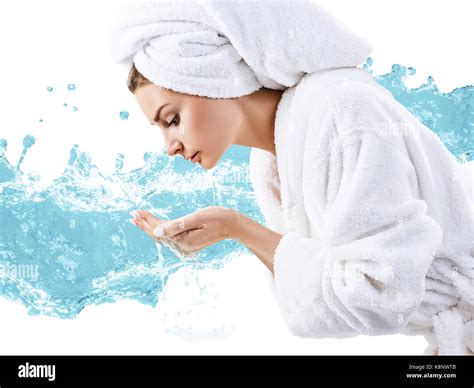 Young Woman Washing Face With Clean Water Stock Photo Alamy