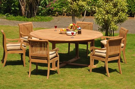 Teak Dining Set 6 Seater 7 Pc 72 Round Table And 6 Giva Arm Chairs