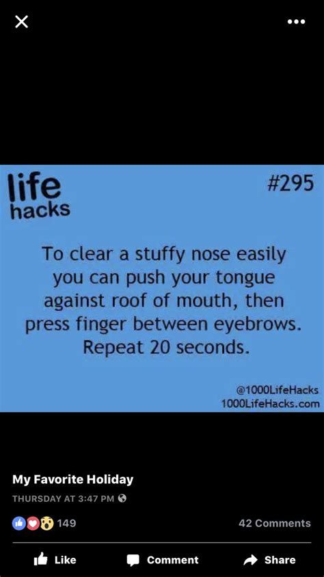 The Text On The Phone Says Life Hacks To Clear A Stuffy Nose Easily You Can Push Your Tongue
