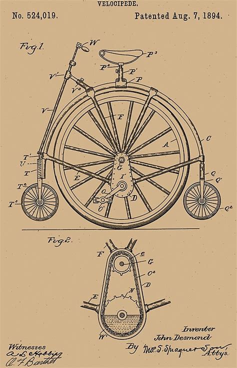 1894 Patent Velocipede Bicycle Archival History Invention By