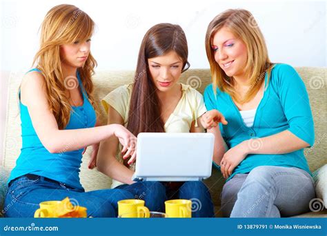 Beautiful Girls With Laptop Stock Image Image Of Females Laptop