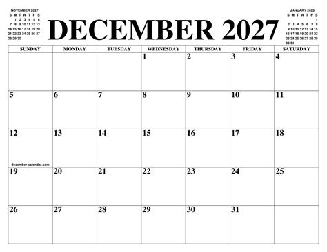 December 2027 Calendar Of The Month Free Printable December Calendar