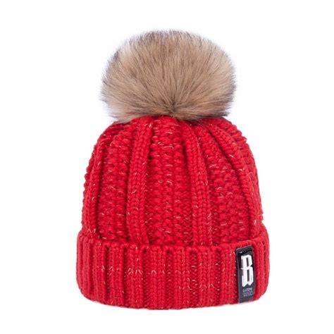 2019 2017 New Pom Poms Winter Hat For Women Fashion Solid Warm Hats Knitted Beanies Cap Brand