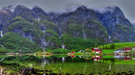 Beautiful Norway Shine Bonito Hazy Green Mountains Dark R