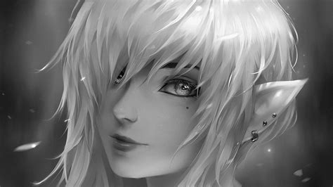 Blonde Piercing Smiling Fantasy Girl Digital Art Elf Ears Women