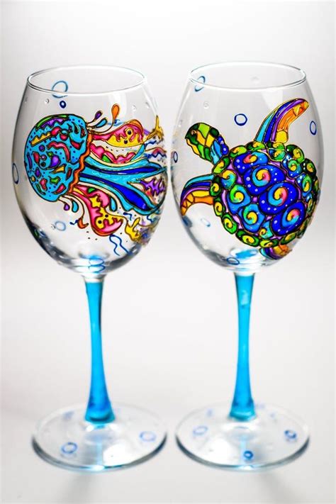 Beach Wedding Favors Hand Painted Wine Glasses Sea Turtle And Etsy Hand Painted Wine Glasses