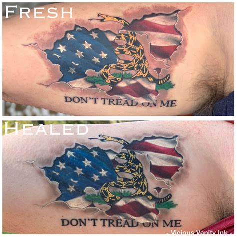 Dont Tread On Me American Flag Tattoo By Veronica Dey America Proud