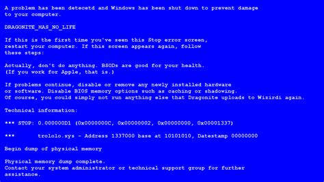 Free Download Fake Blue Screen Of Death By Dimenticare 1366x768 For