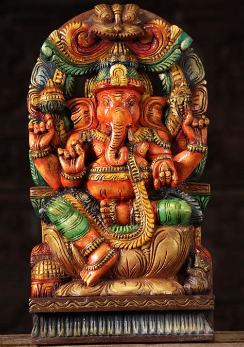 Sold Wood Seated Ganesha Sculpture 18 95w16c Hindu Gods And Buddha