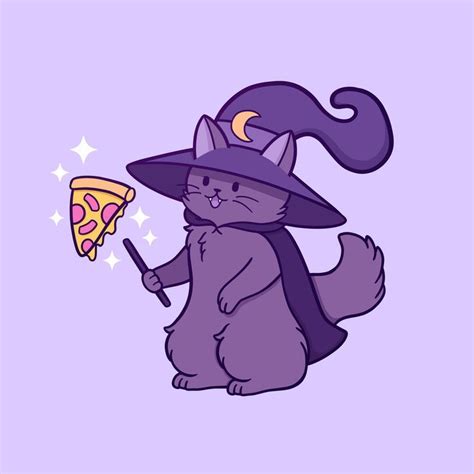 Kitty Wizard Conjures Pizza By Nikury Witchy Wallpaper Cute Art