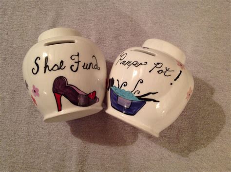 Ceramic Themed Money Pots Front View Hand Painted By Lyn Stevenson
