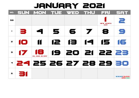 2021 calendar with holidays, notes space, week numbers 2021 or moon phases in word, pdf, jpg, png. Free Printable January 2021 Calendar - Free Printable 2020 ...