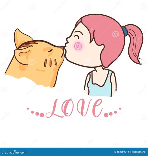 Cute Cat Kiss Young Girl Lovely Bonding And Relationship Between