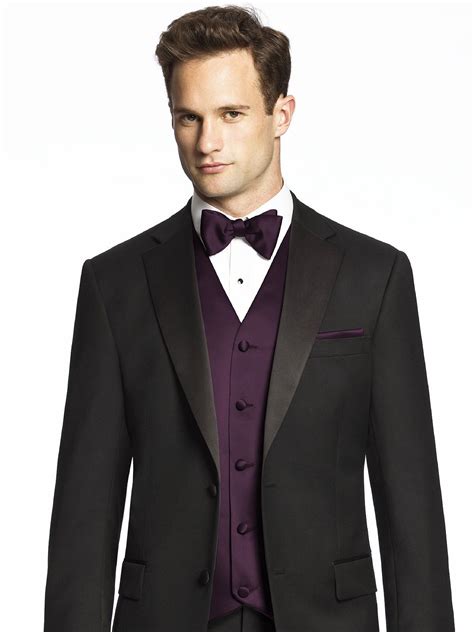 Black Suit With Vest And Bow Tie Color Aubergine B And P Wedding