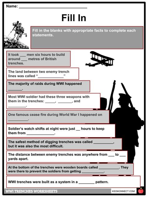 World War I Trench Facts Worksheets And Life In Trenches For Kids