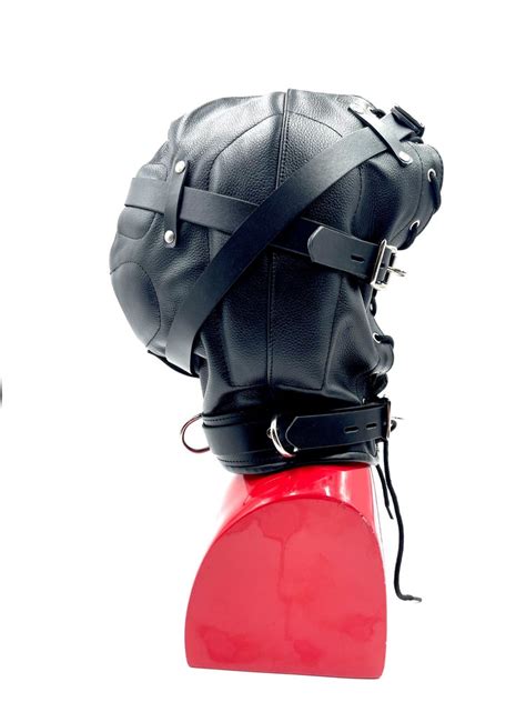 Enclosed Padded Sensory Deprivation Leather Hood By Spanked Bondesque