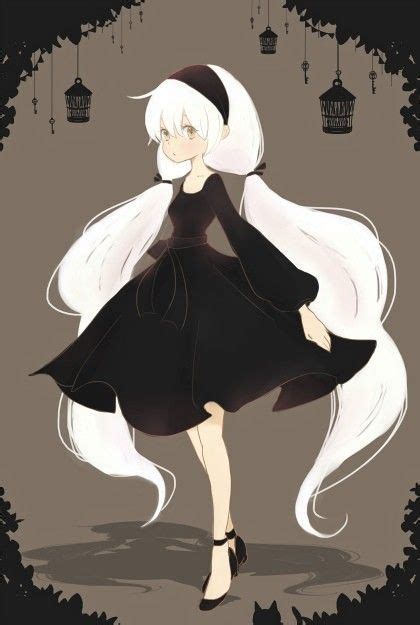 White Hair Black Dress And Headband With Suspended