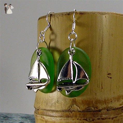 Handmade Sterling Silver Sea Glass Sailboat Earrings Seaglass