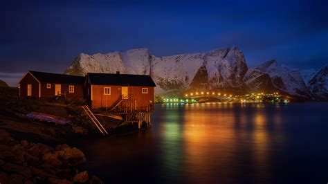 Photos Lofoten Norway Reine Mountains Bay Night Cities 3840x2160