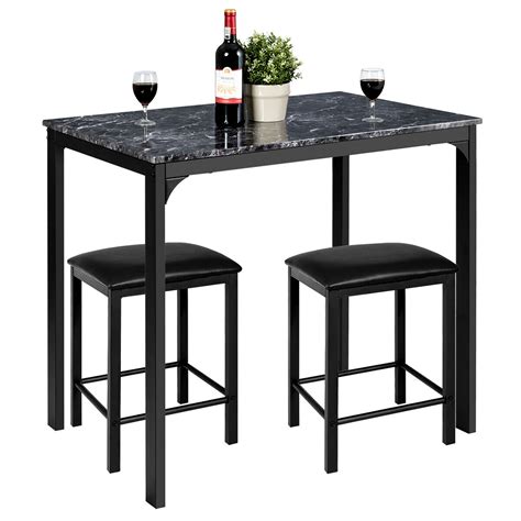 Costway 3 Piece Counter Height Dining Set Faux Marble Table 2 Chairs