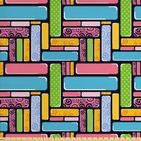 Abstract Fabric By The Yard Ornamental Squared Design Colorful Retro