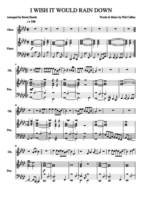 I Wish It Would Rain Down Sheet Music For Piano Oboe Solo