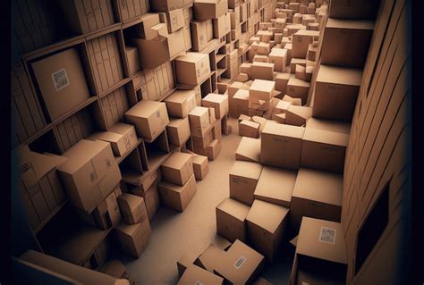 Premium Ai Image Cardboard Boxes In The Inside Of A Warehouse