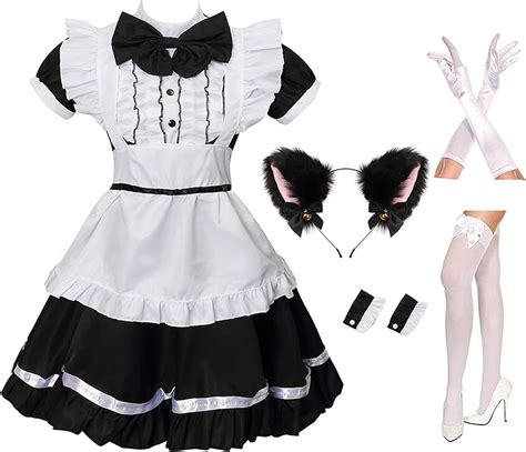 Grajtcin Womens Cat Ear French Maid Costume With Apron