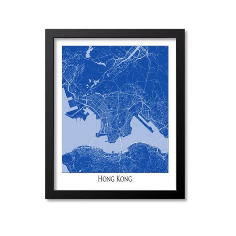 A Framed Blueprint Map Of Hong Kong With The Citys Streets And Roads