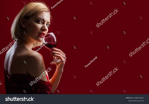 Beautiful Sexy Woman Drinking Red Wine Stock Photo 2086128613