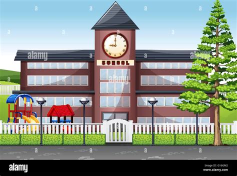 School Building And Playground Illustration Stock Vector Image And Art