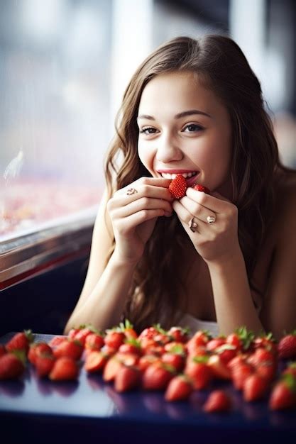 Premium Ai Image Shot Of A Pretty Teenage Girl Eating Strawberries At Her Prom Created With