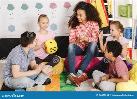 Sitting On Carpet Stock Image Image Of Children Group 96089049