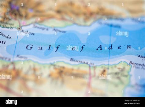 Shallow Depth Of Field Focus On Geographical Map Location Of Gulf Of