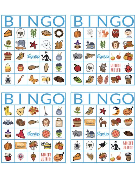There are 12 cards in all, each card measuring 5×6 inches, with two cards per page. Printable Bingo Cards: Fun Fall Classroom Party Activity ...