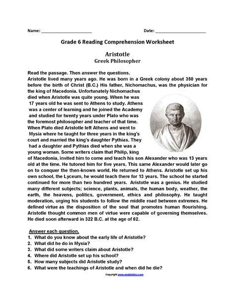 6th Grade Reading Comprehension Worksheets Pdf — Db