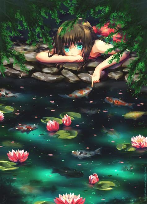 Check spelling or type a new query. A cute but sad manga girl plays with koi fish and lotus ...