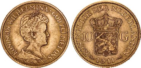 10 Gulden Wilhelmina Países Bajos Numista