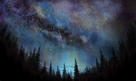 Download 5000x3000 Stars Trees Sky Night Wallpapers