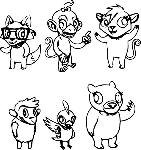Animal Characters Design Coloring Page