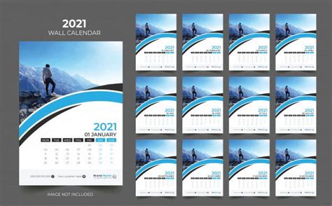 8 Template Kalender Dinding 2021 Biru Yang Perlu Anda Miliki Template