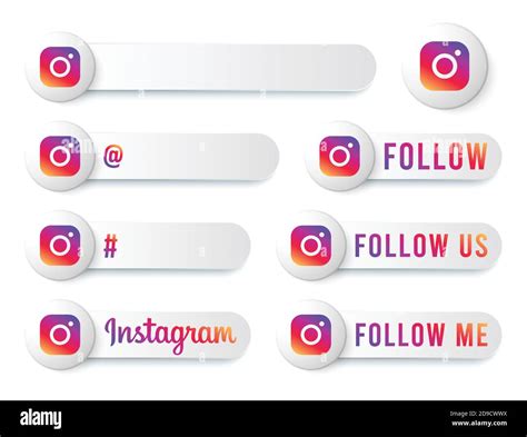 Instagram Buttons Collection With Multicolor Logo White Social Media
