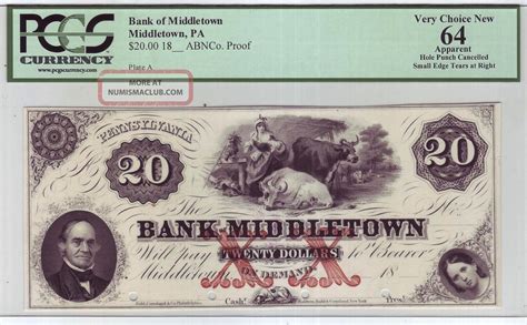 The Bank Of Middletown 20 Proof 1850s Middletown Pa Pcgs Very Choice 64