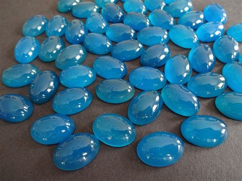 18x13mm Natural Blue Agate Cabochon Dyed Bright Blue Agate Cab Oval