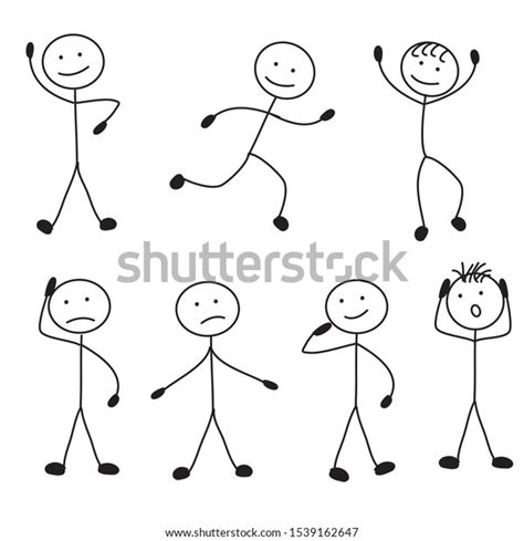 Stick Man Different Poses Standing Running Stock Vector Royalty Free