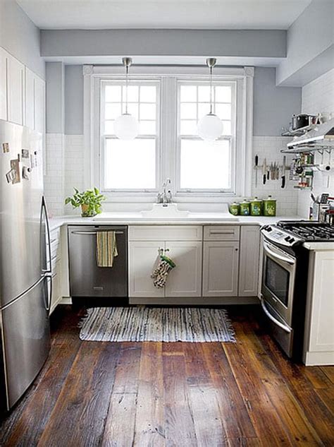 It proves that just a little bit of color can blue gray farmhouse style: white-kitchen-cabinets-subway-tile-stainless-steel ...