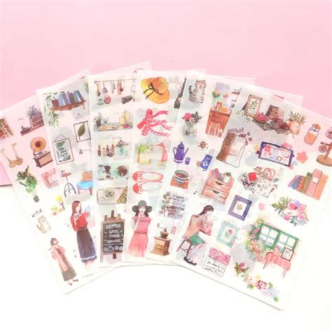 2 Pcs Pink Girls Life Diy Uncut Autocollant Stationery Scrapbooking Planner Sticker Cute Travel