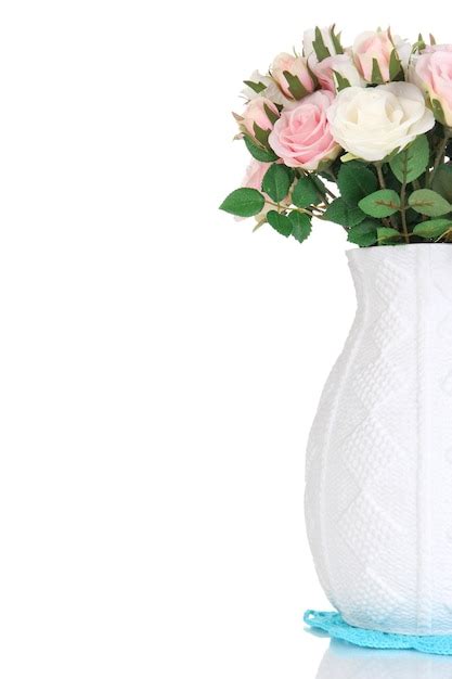 Premium Photo Beautiful Pink And White Roses In Vase Isolated On White